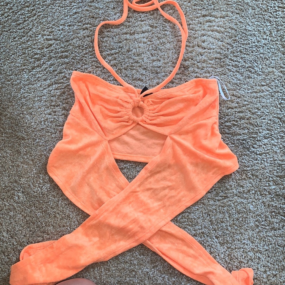 Orange tie crop top